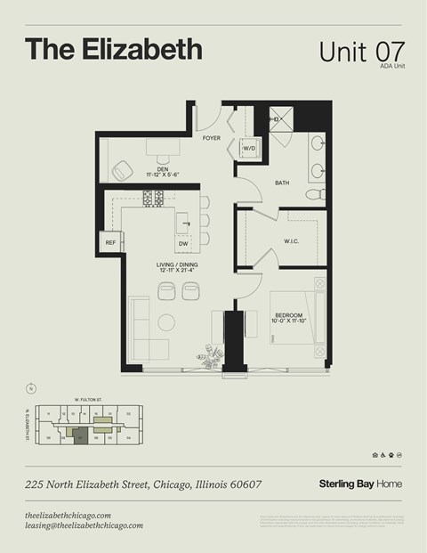 Floor plan for 1 bed, 1 bath, 823 sqft